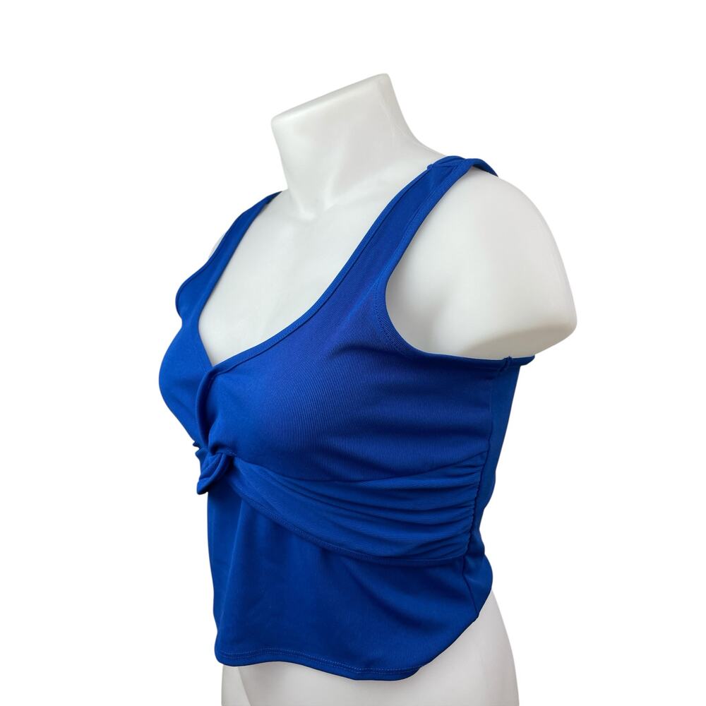 NEW BCBGeneration Womens Blue Knot Twist Front Sleeveless V Neck Crop Tank Top L - Picture 2 of 8
